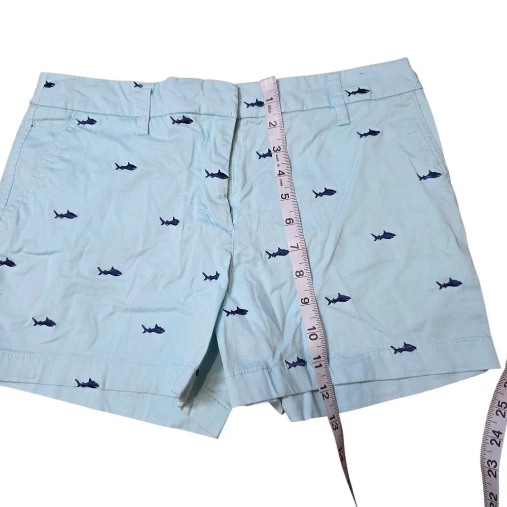 British Khaki Shorts Blue Shark Print Pockets Stretch Casual‎ Chino Size 6